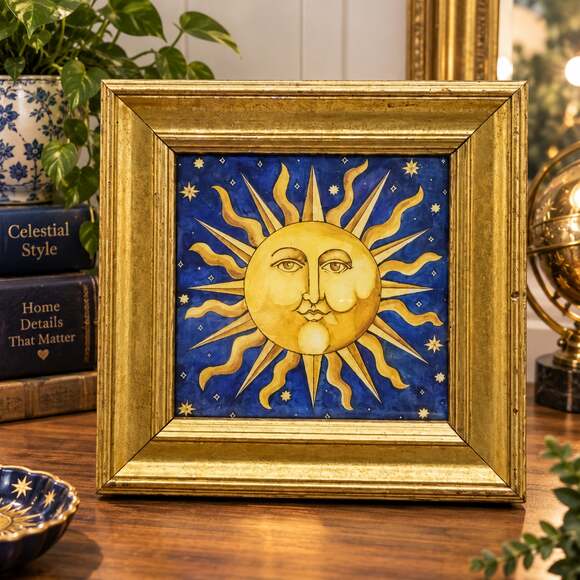 Mary Beth Zeitz Other - Vtg 90s Mary Beth Zeitz Celestial Sun Art Print 7x7 Gold Frame Y2K Whimsigoth